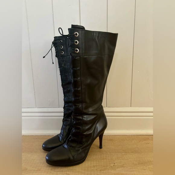 Via Spiga V-Rapido Black Leather Tall Lace Up Boot - Picture 4 of 12